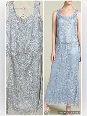 Elegant Soulmates 100% Silk Lace Light Ice Blue 2 piece Dress Set/ Evening Gown